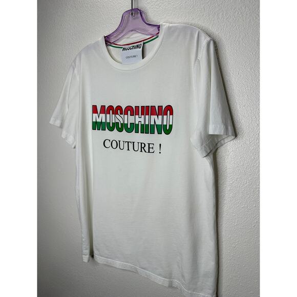 Moschino White Crewneck Short Sleeve Tee Italian Flag Moschino Graphic - Picture 3 of 11